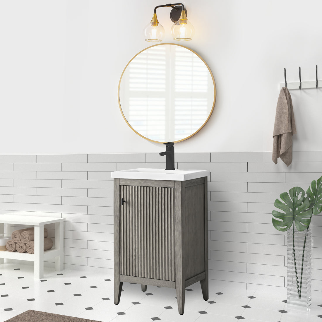 Solid Wood Freestanding Bathroom Vanity Cabinet with Ceramic sink CVL MB