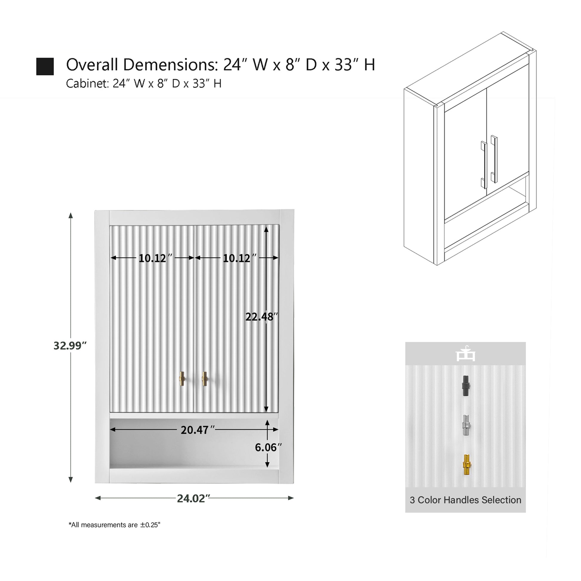 24 in. W x 8 in. D x 33 in. H Bathroom Storage Wall Cabinet CVL TC