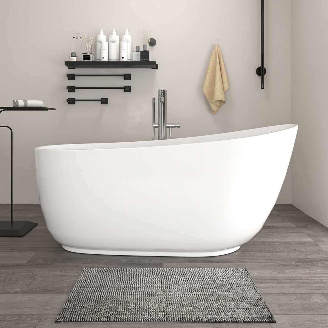 Solid Surface Resin Stone Flatbottom Freestanding Bathtub BS11