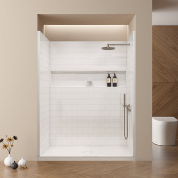 60 in. x 32 in. 4-Piece Direct-to-Stud Alcove Shower Wall Kit With Shower Base Combo in White