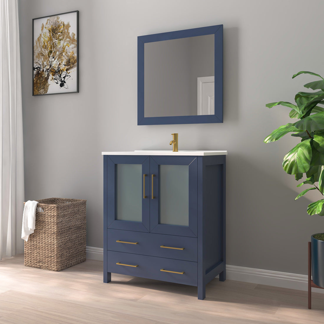 Bathroom Vanity with Basin Vanity Ceramic Top and Mirror CVB30