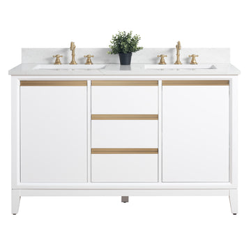 54/60/72 Inch White Double Sink Bathroom Vanity with Marble Top