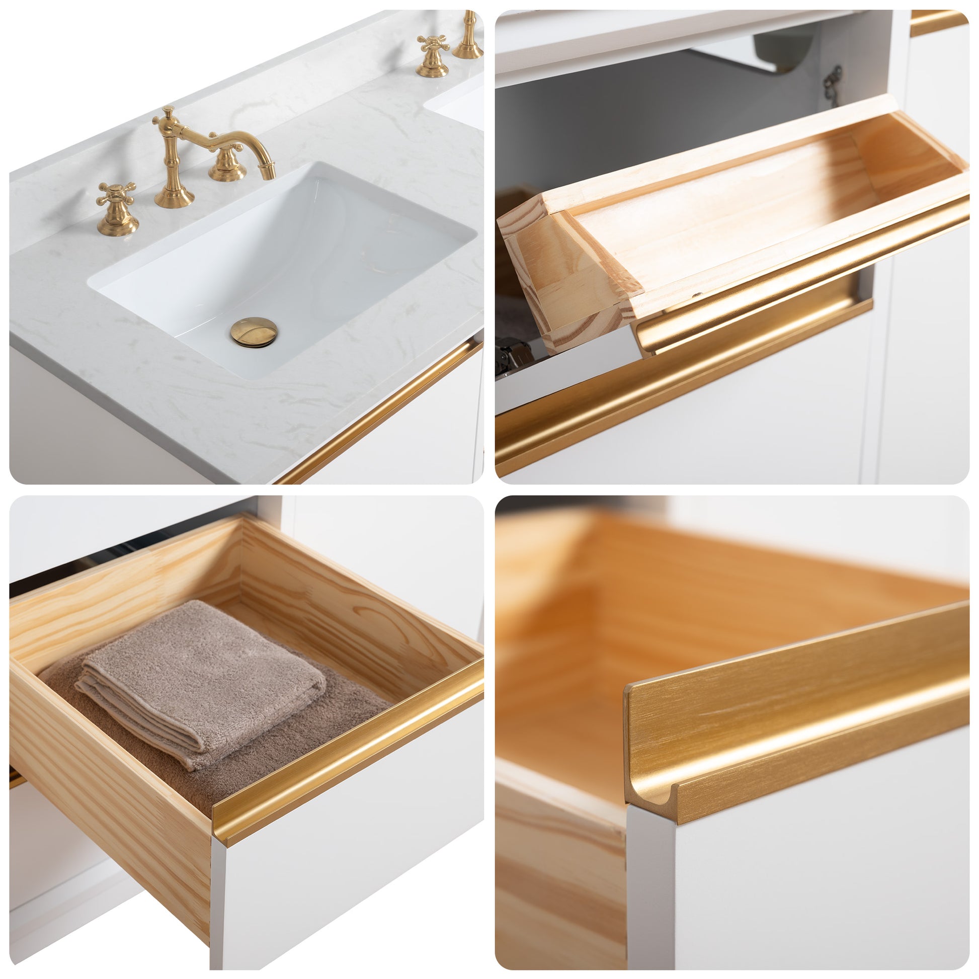 54/60/72 Inch White Double Sink Bathroom Vanity with Marble Top