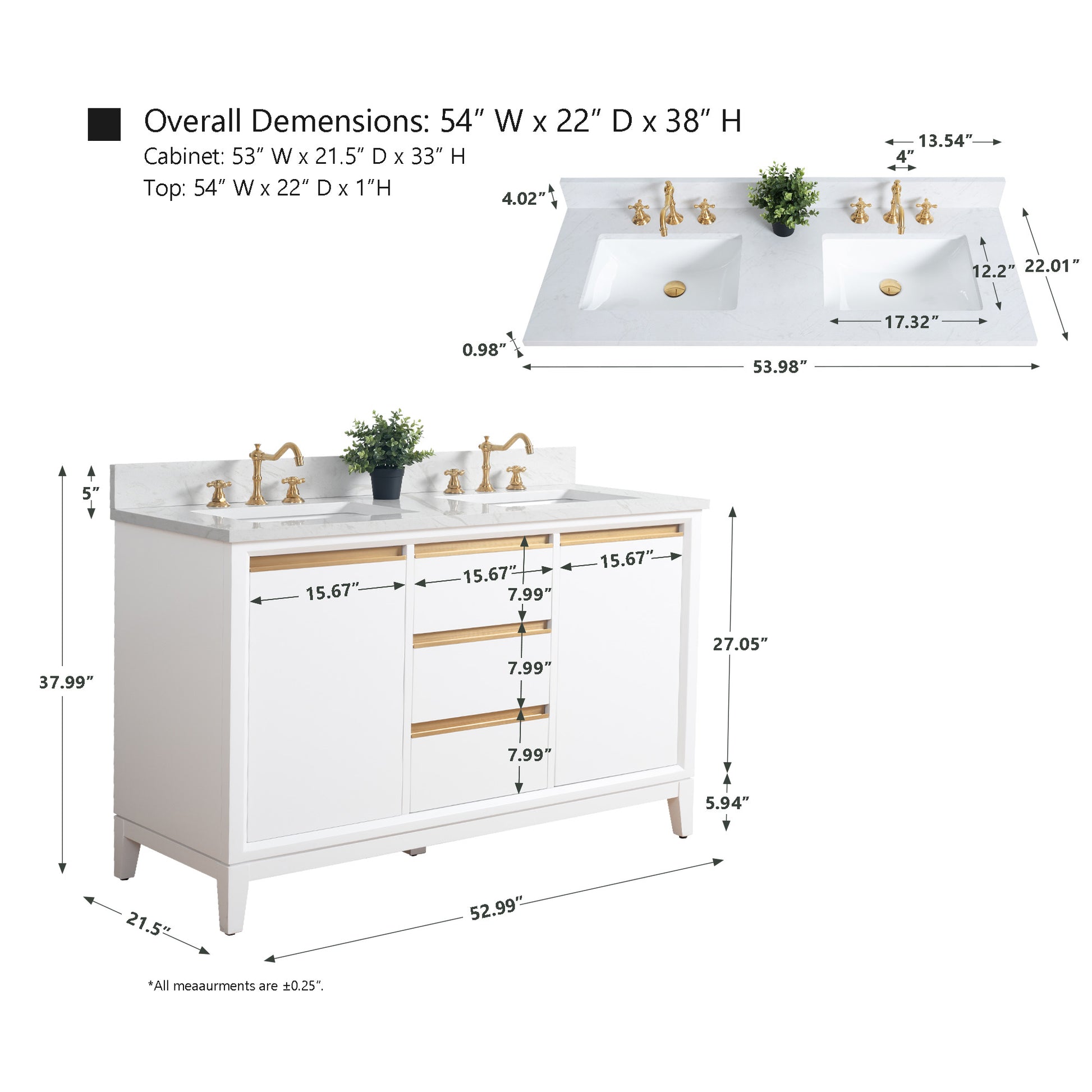 54/60/72 Inch White Double Sink Bathroom Vanity with Marble Top