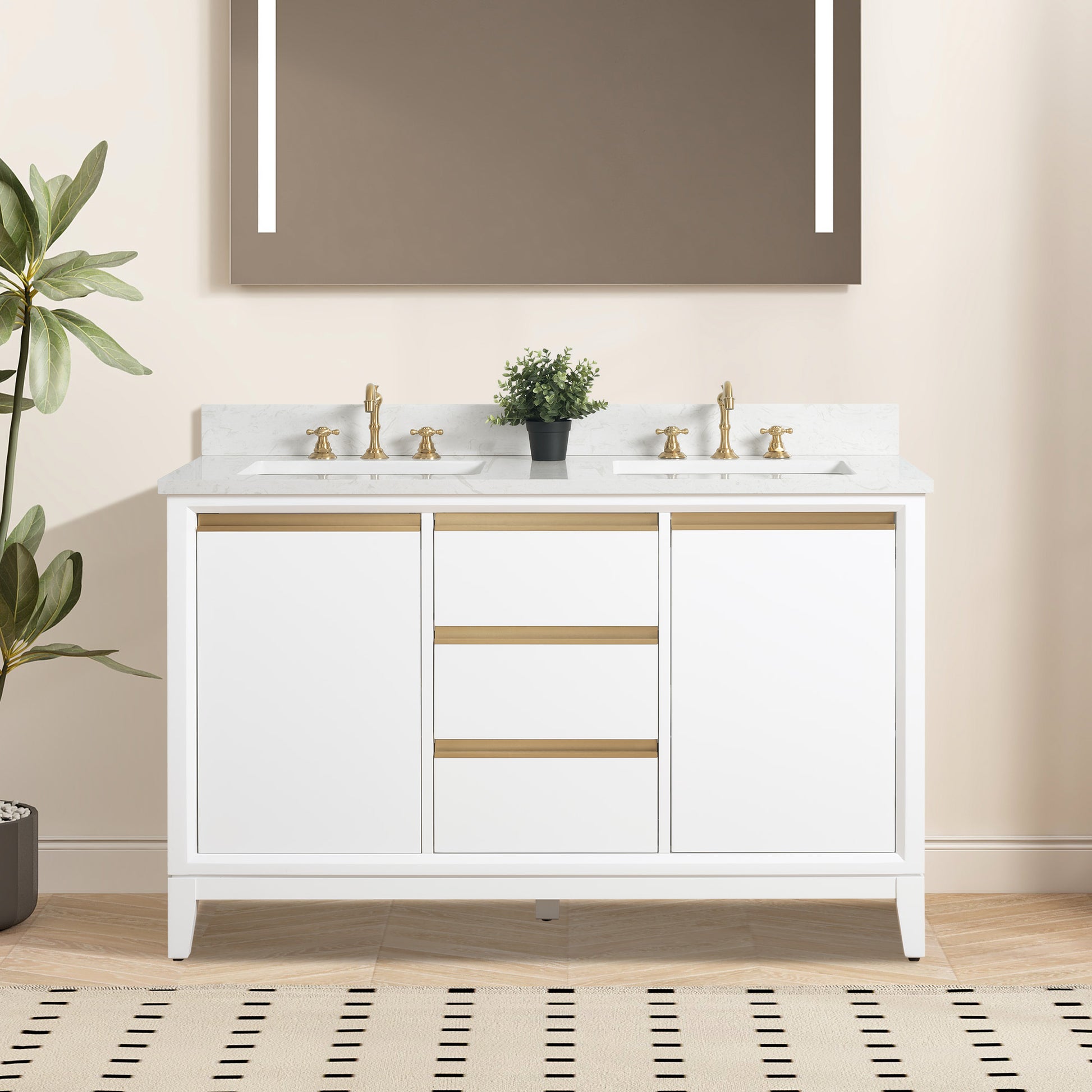 54/60/72 Inch White Double Sink Bathroom Vanity with Marble Top