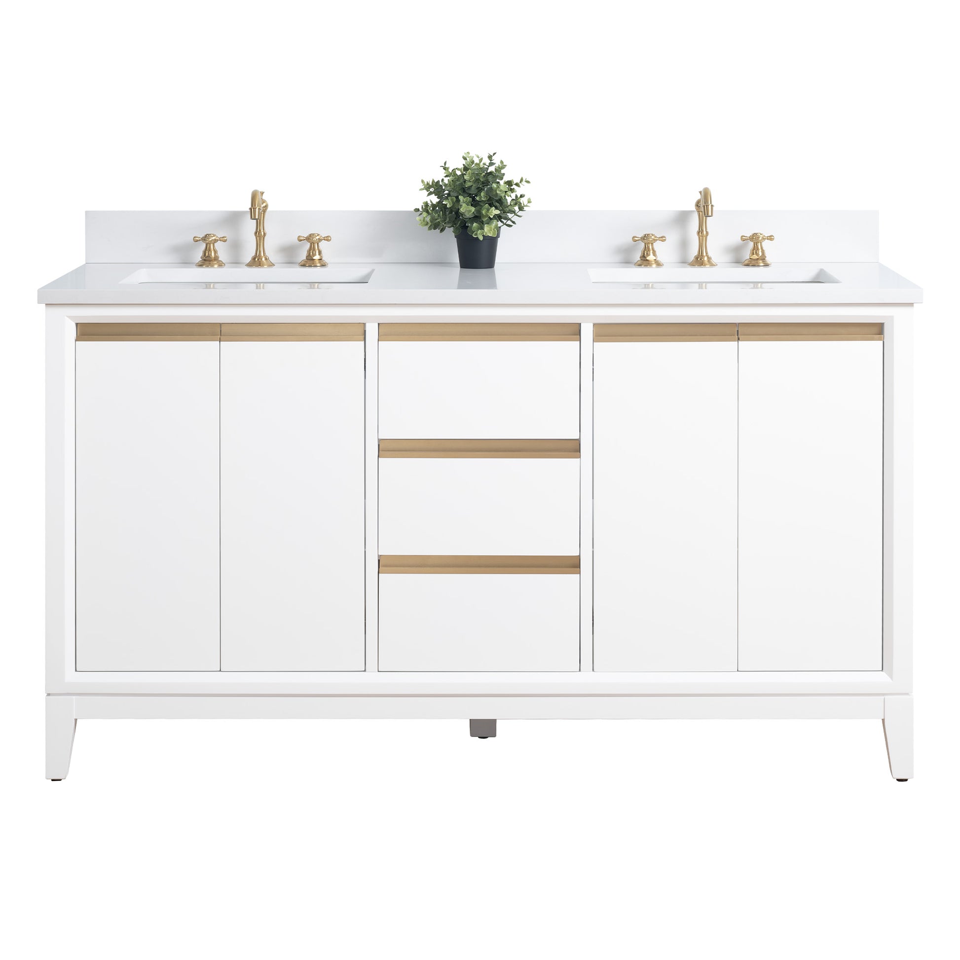 54/60/72 Inch White Double Sink Bathroom Vanity with Marble Top