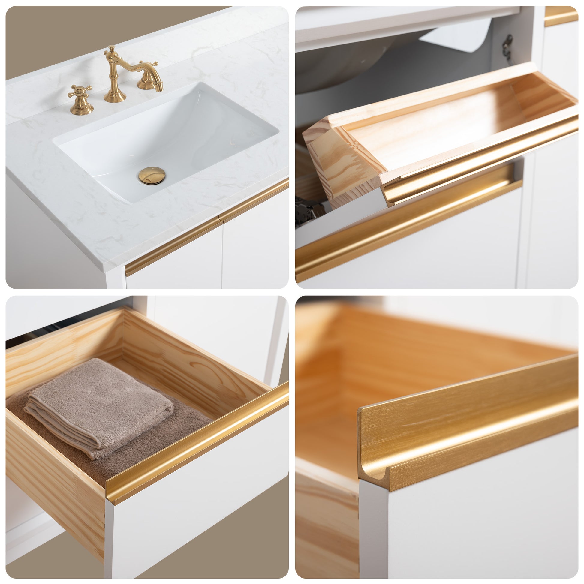 54/60/72 Inch White Double Sink Bathroom Vanity with Marble Top