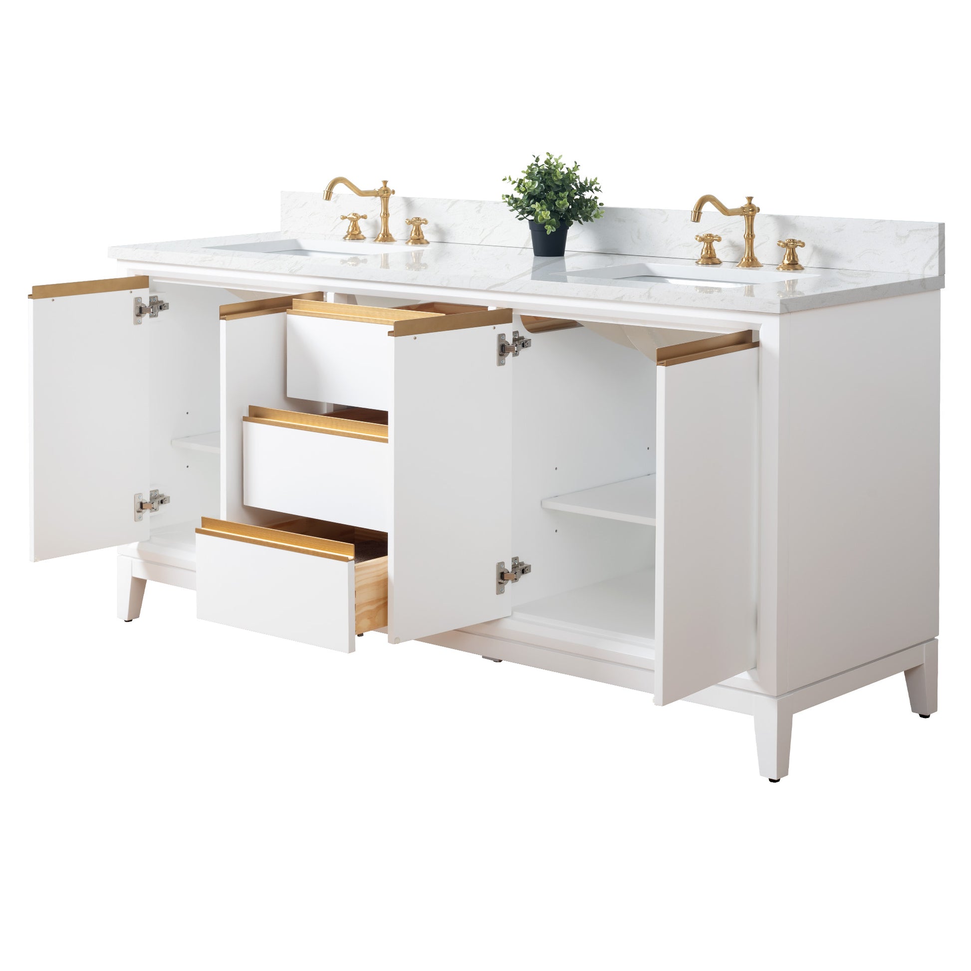 54/60/72 Inch White Double Sink Bathroom Vanity with Marble Top