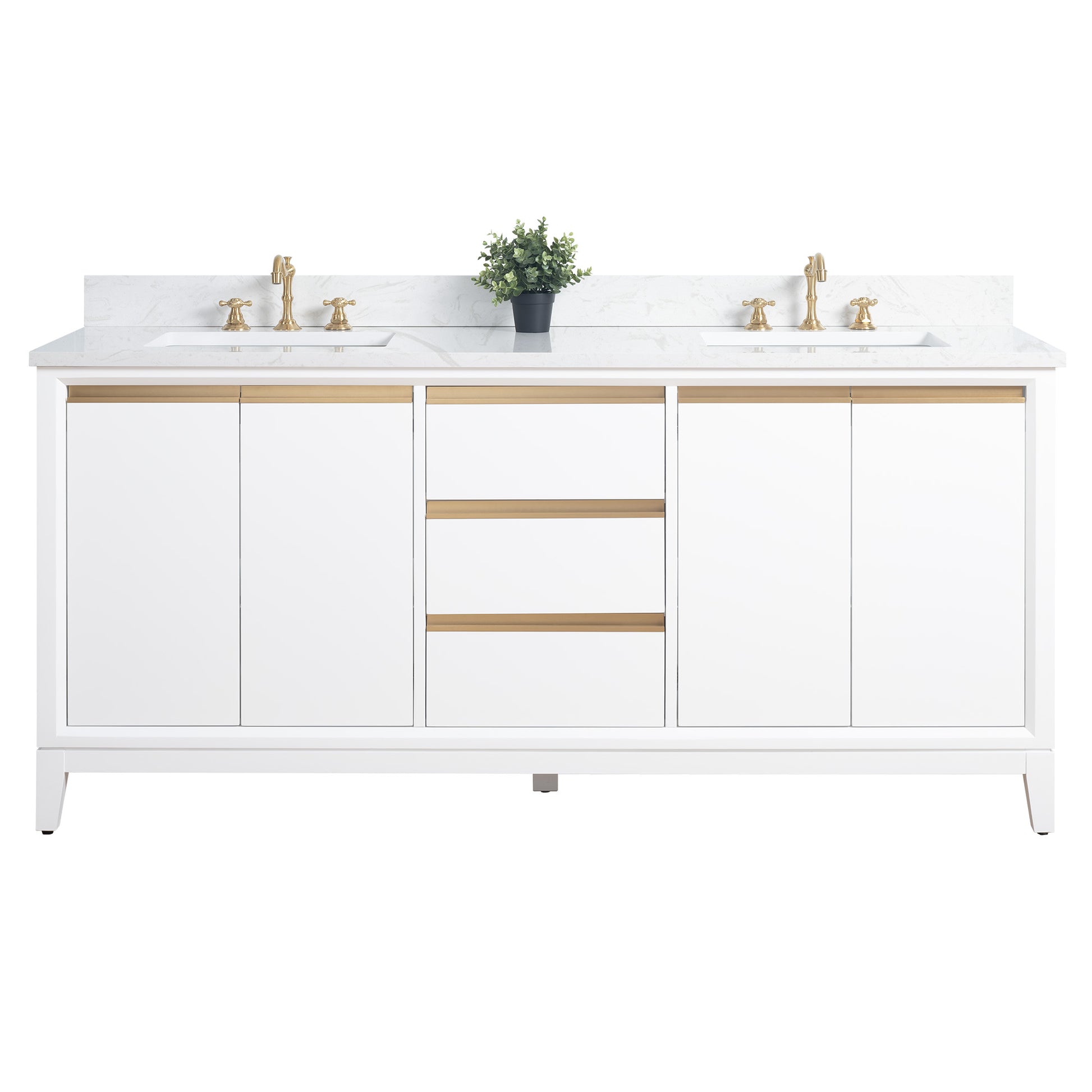54/60/72 Inch White Double Sink Bathroom Vanity with Marble Top