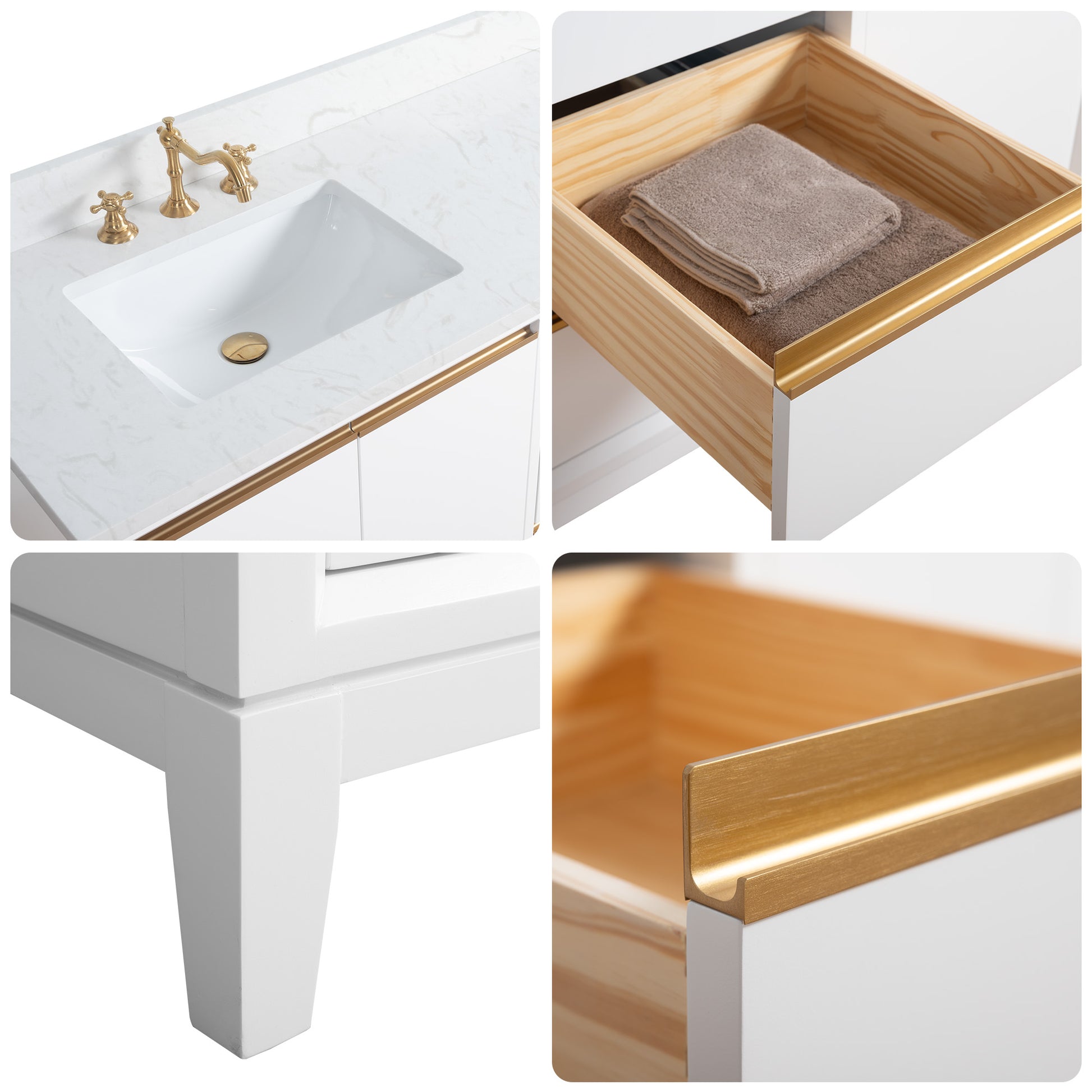 54/60/72 Inch White Double Sink Bathroom Vanity with Marble Top