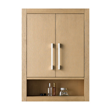 24 x 8 x 33 Inches Bathroom Storage Wall Cabinet in Natural Oak with brushed nickle handle