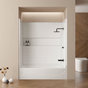 60 in. x 32 in. 4-Piece Direct-to-Stud Alcove Tub Surround With Left/Right Drain Soaking Bathtub Combo in White
