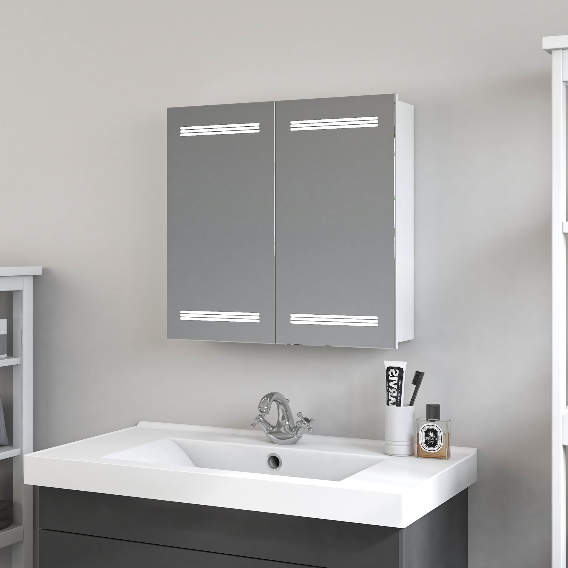 LED Lighted Surface Mount Medicine Cabinet in White VA7