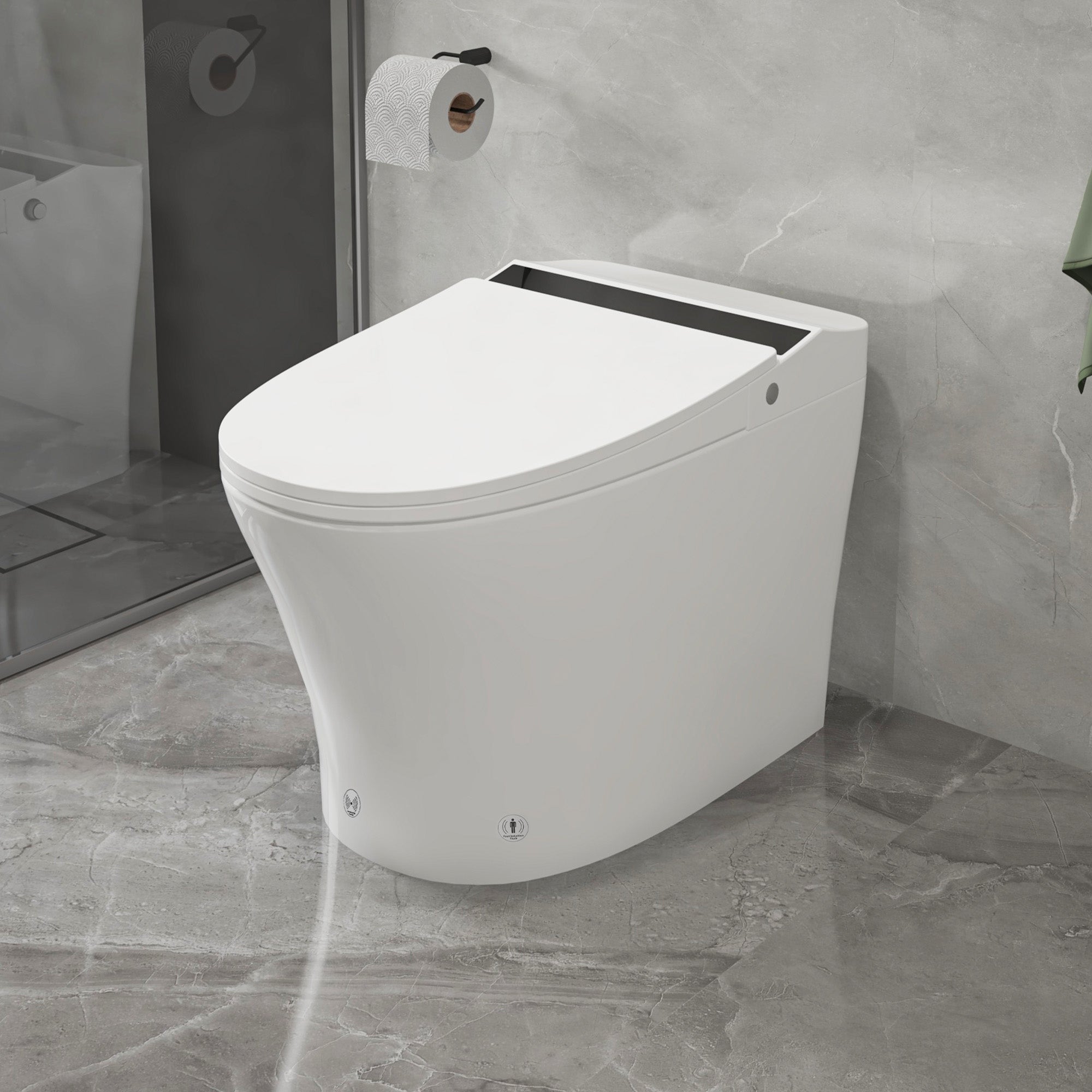 PROOX Elongated Smart Bidet Toilet, 1.28 GPF in White with Auto Functions and Heated Seat