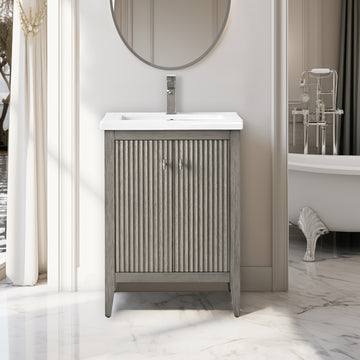 24" Freestanding Bathroom Vanity With Assembled Sink with Brushed Nickel Handle CVL24-BN