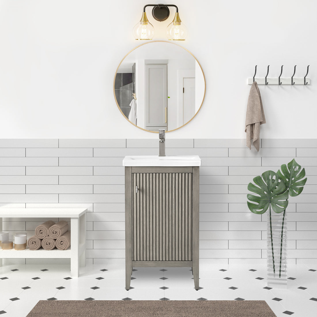 Solid Wood Freestanding Bathroom Vanity Cabinet with Ceramic sink CVL BN