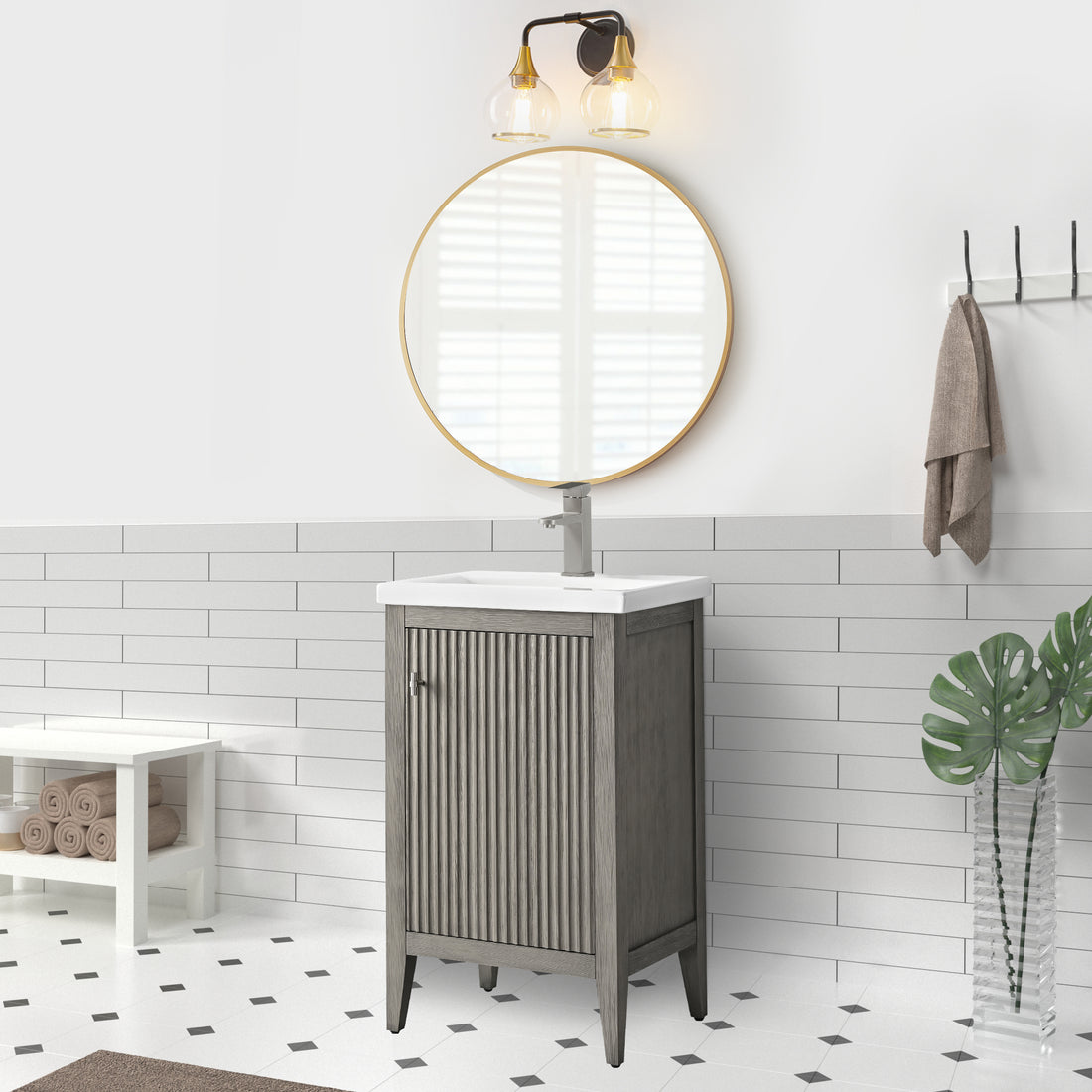 Solid Wood Freestanding Bathroom Vanity Cabinet with Ceramic sink CVL BN