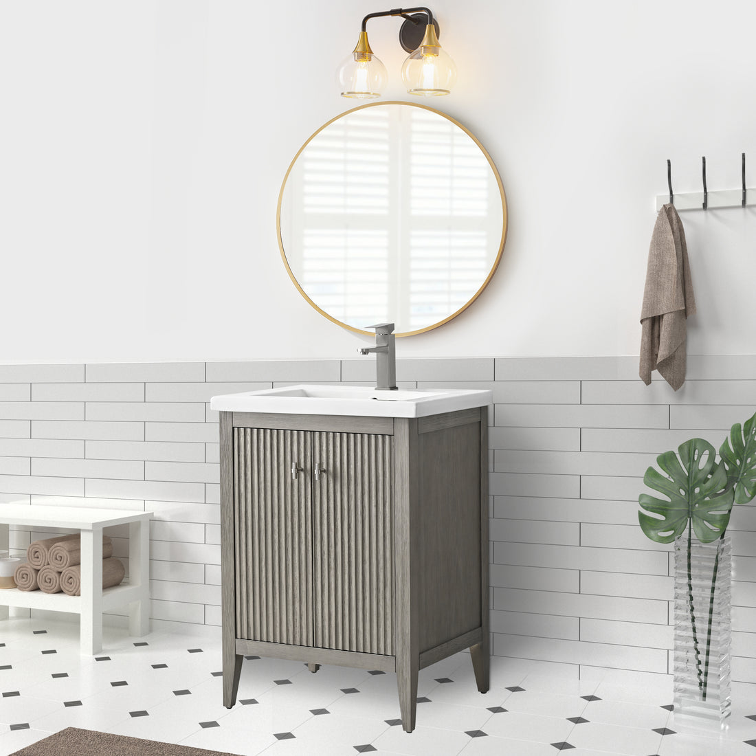 Solid Wood Freestanding Bathroom Vanity Cabinet with Ceramic sink CVL BN