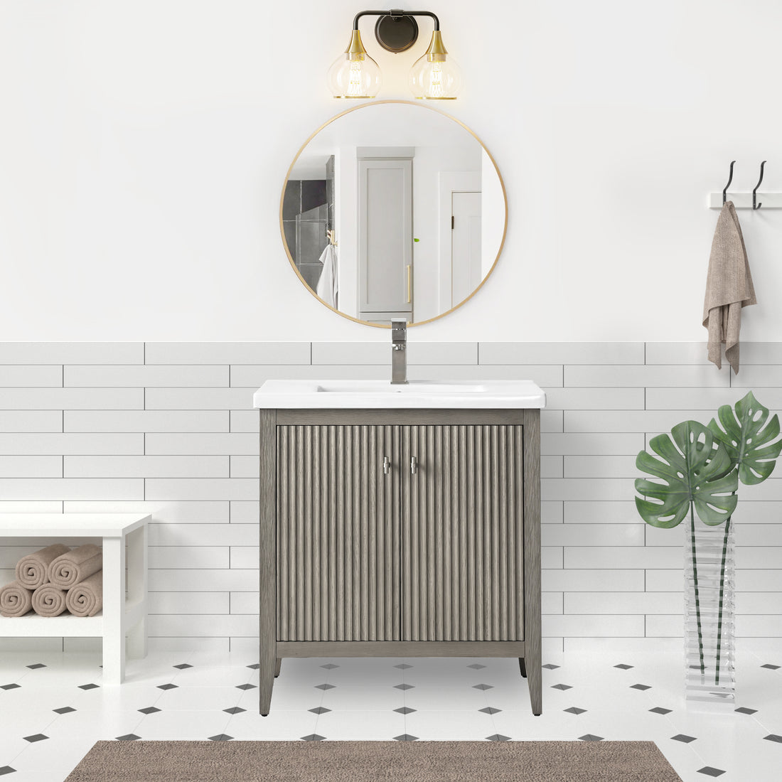Solid Wood Freestanding Bathroom Vanity Cabinet with Ceramic sink CVL BN