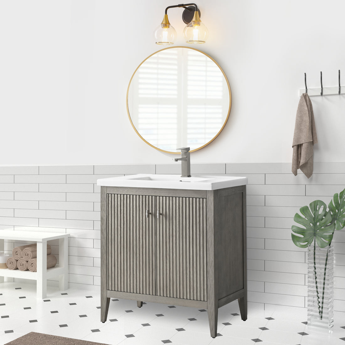 Solid Wood Freestanding Bathroom Vanity Cabinet with Ceramic sink CVL BN