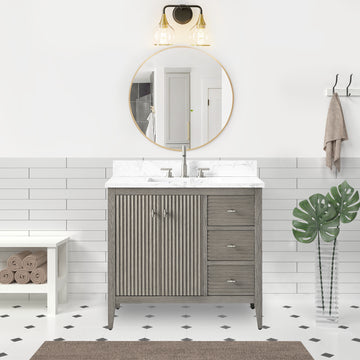 Solid Wood Freestanding Bathroom Vanity Cabinet with Ceramic sink CVL BN