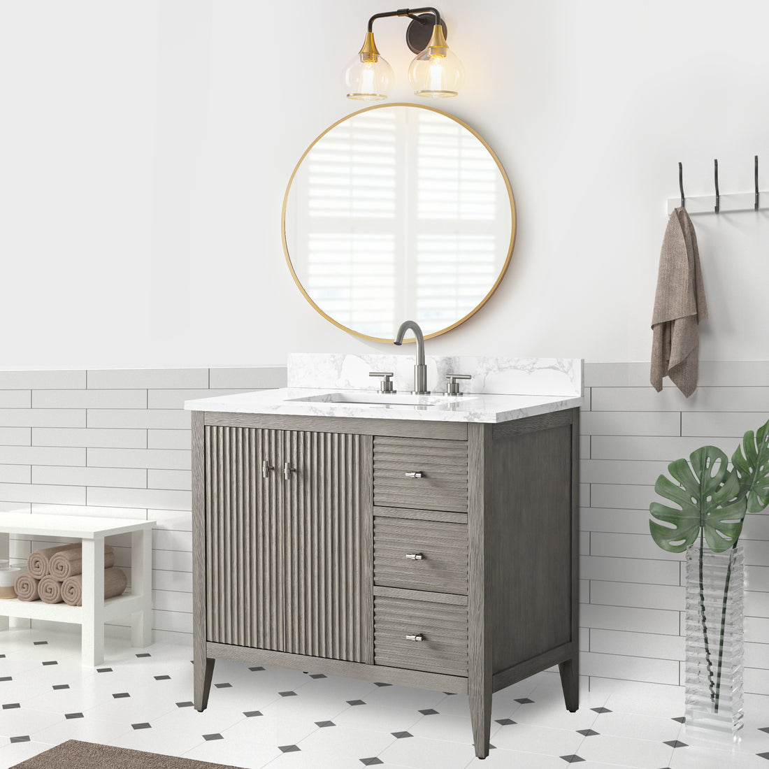 Solid Wood Freestanding Bathroom Vanity Cabinet with Ceramic sink CVL BN