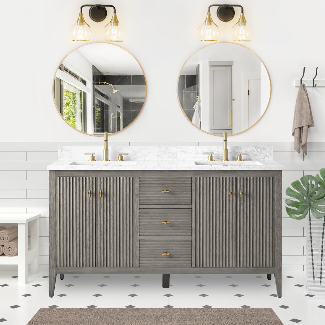 Solid Wood Freestanding Bathroom Vanity Cabinet with Ceramic sink CVL GB(Assembled)