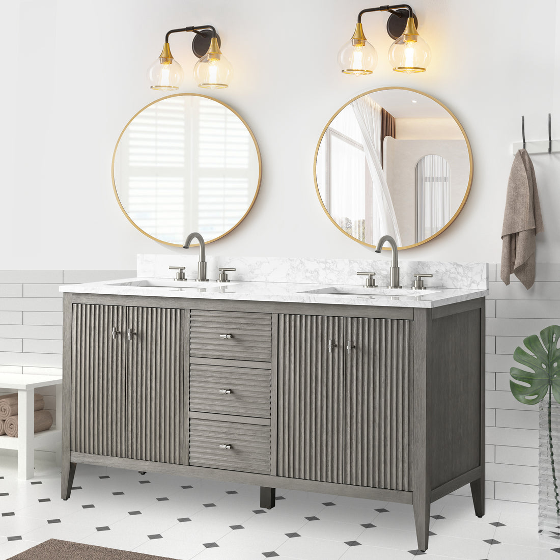 Solid Wood Freestanding Bathroom Vanity Cabinet with Ceramic sink CVL BN