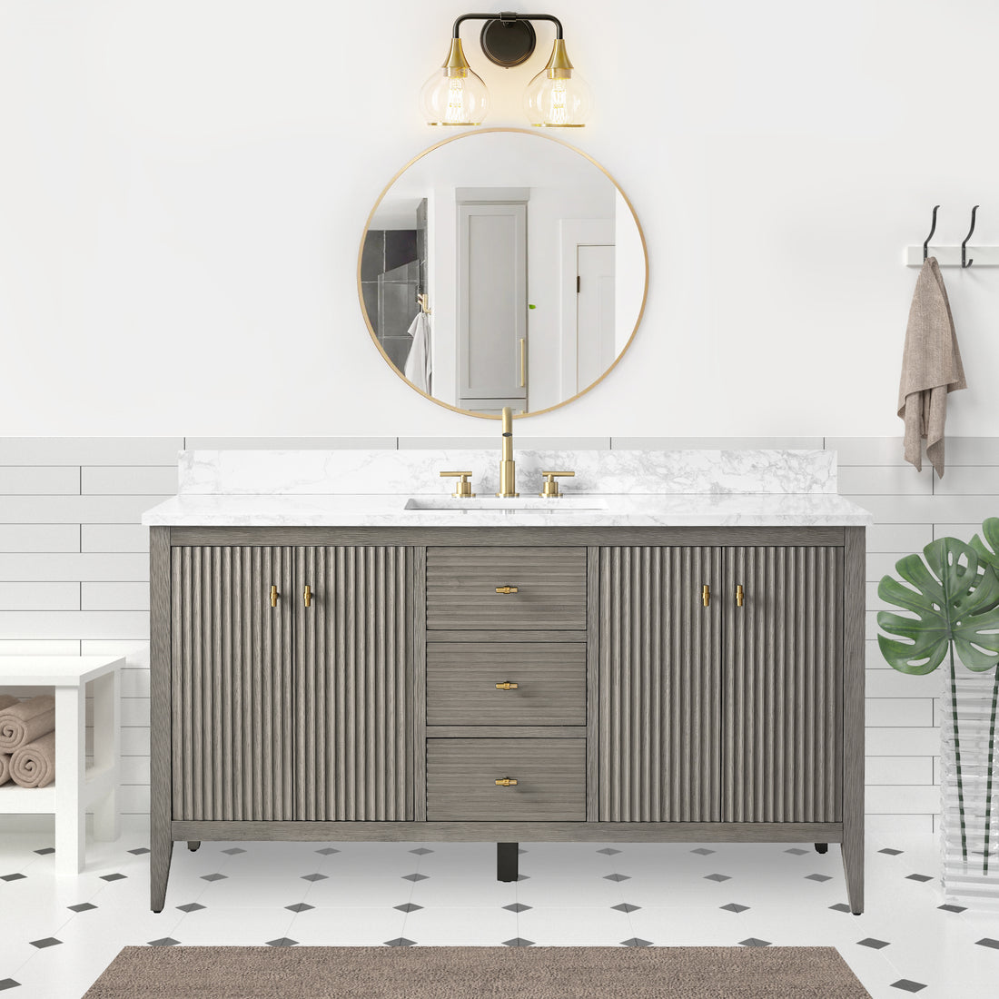 Solid Wood Freestanding Bathroom Vanity Cabinet with Ceramic sink CVL GB(Assembled)