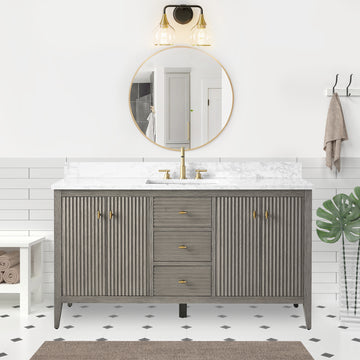 Solid Wood Freestanding Bathroom Vanity Cabinet with Ceramic sink CVL GB(Assembled)