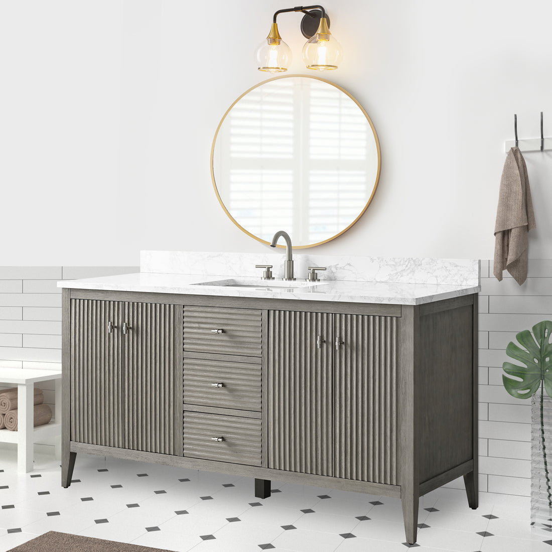 Solid Wood Freestanding Bathroom Vanity Cabinet with Ceramic sink CVL BN