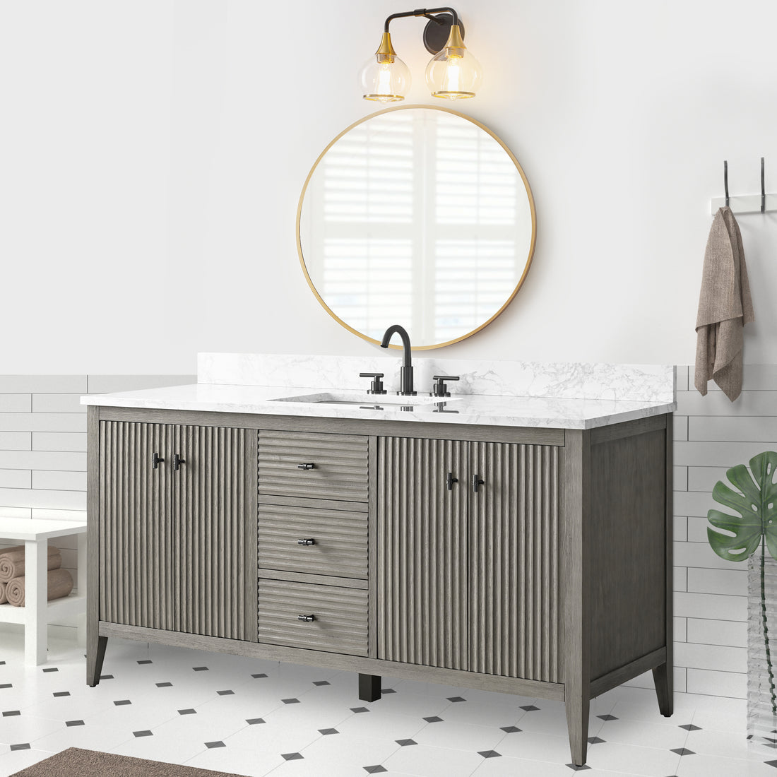 Solid Wood Freestanding Bathroom Vanity Cabinet with Ceramic sink CVL MB