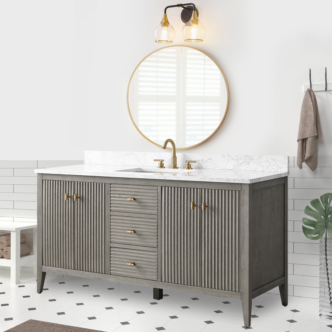 Solid Wood Freestanding Bathroom Vanity Cabinet with Ceramic sink CVL GB(Assembled)