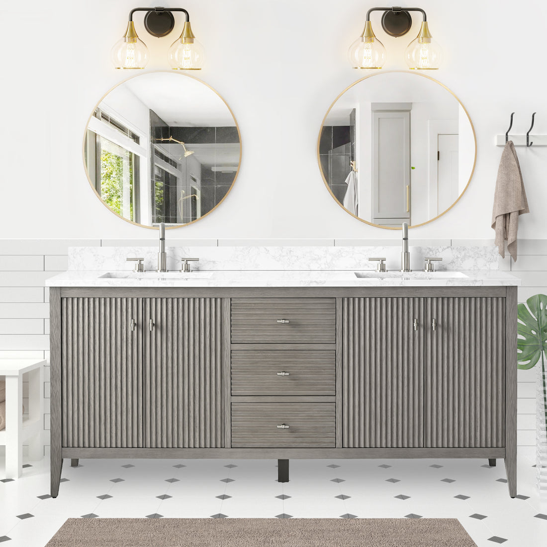 Solid Wood Freestanding Bathroom Vanity Cabinet with Ceramic sink CVL BN