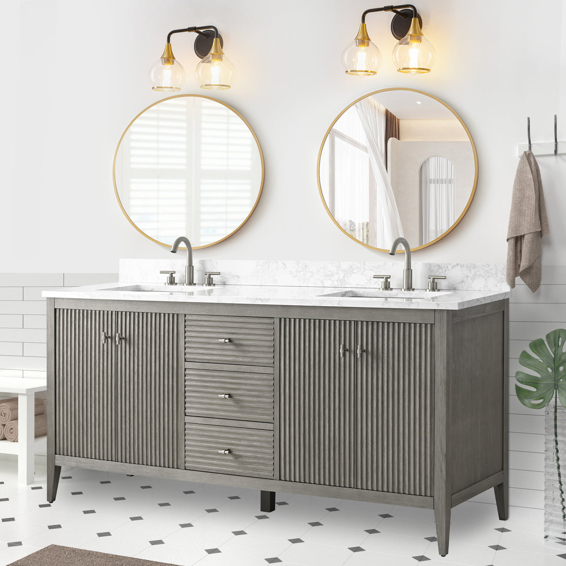Solid Wood Freestanding Bathroom Vanity Cabinet with Ceramic sink CVL BN