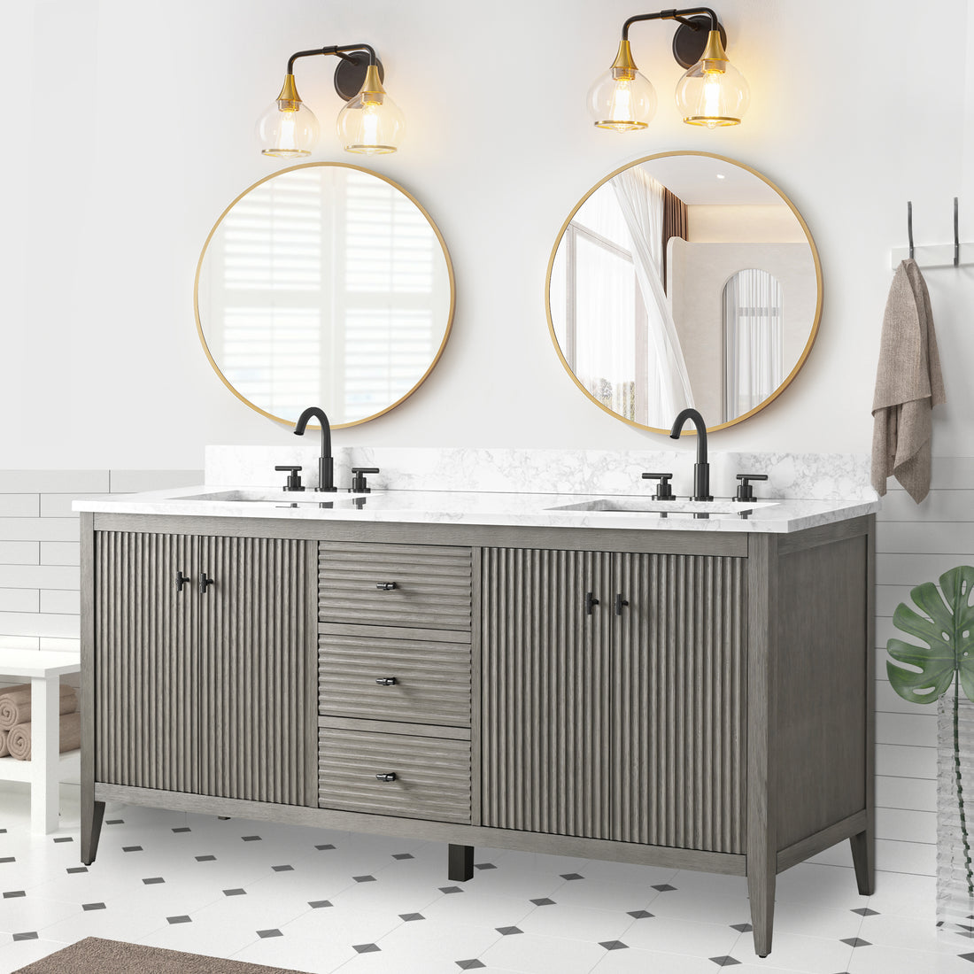 Solid Wood Freestanding Bathroom Vanity Cabinet with Ceramic sink CVL MB