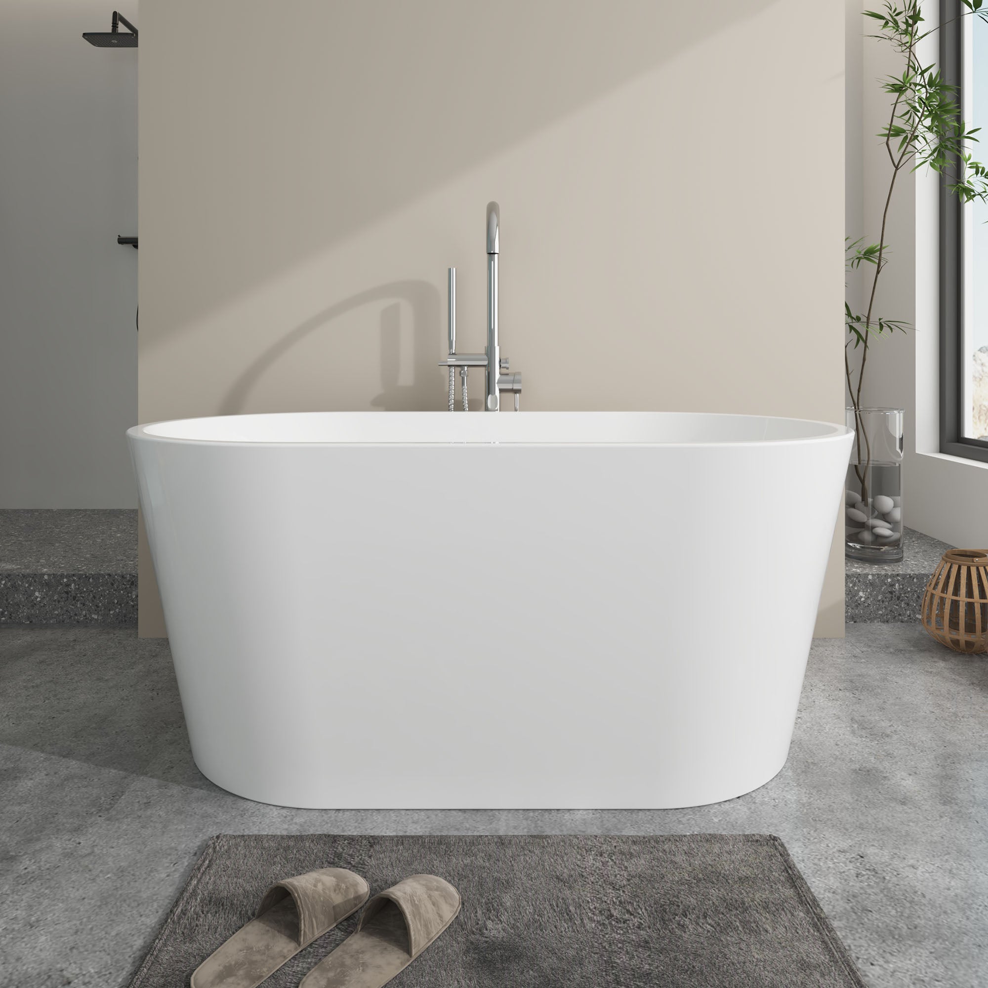 Bordeaux 54 in. Acrylic Flatbottom Freestanding Bathtub in White/Brushed Nickel Bordeaux 54 in. Acrylic Flatbottom Freestanding Bathtub in White/Brushed Nickel