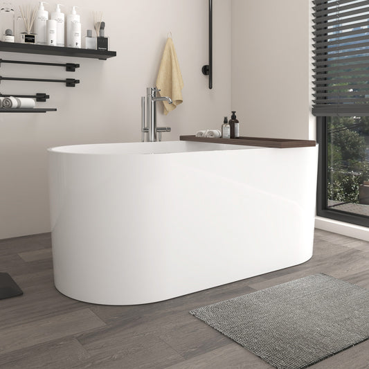 Freestanding Oval Soaking Stone Resin Bathtub with Overflow and Pop Up Drain BS20