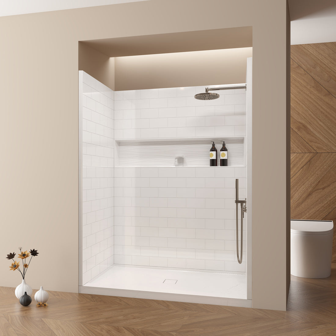 60 in. x 32 in. 4-Piece Direct-to-Stud Alcove Shower Wall Kit With Shower Base Combo in White