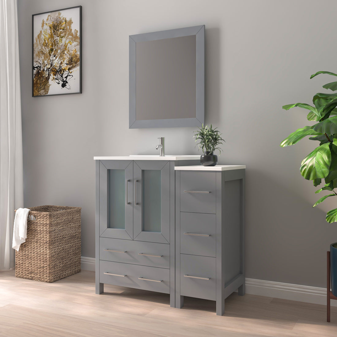 36" Bathroom Vanity with Ceramic Top and Mirror CVB24-36