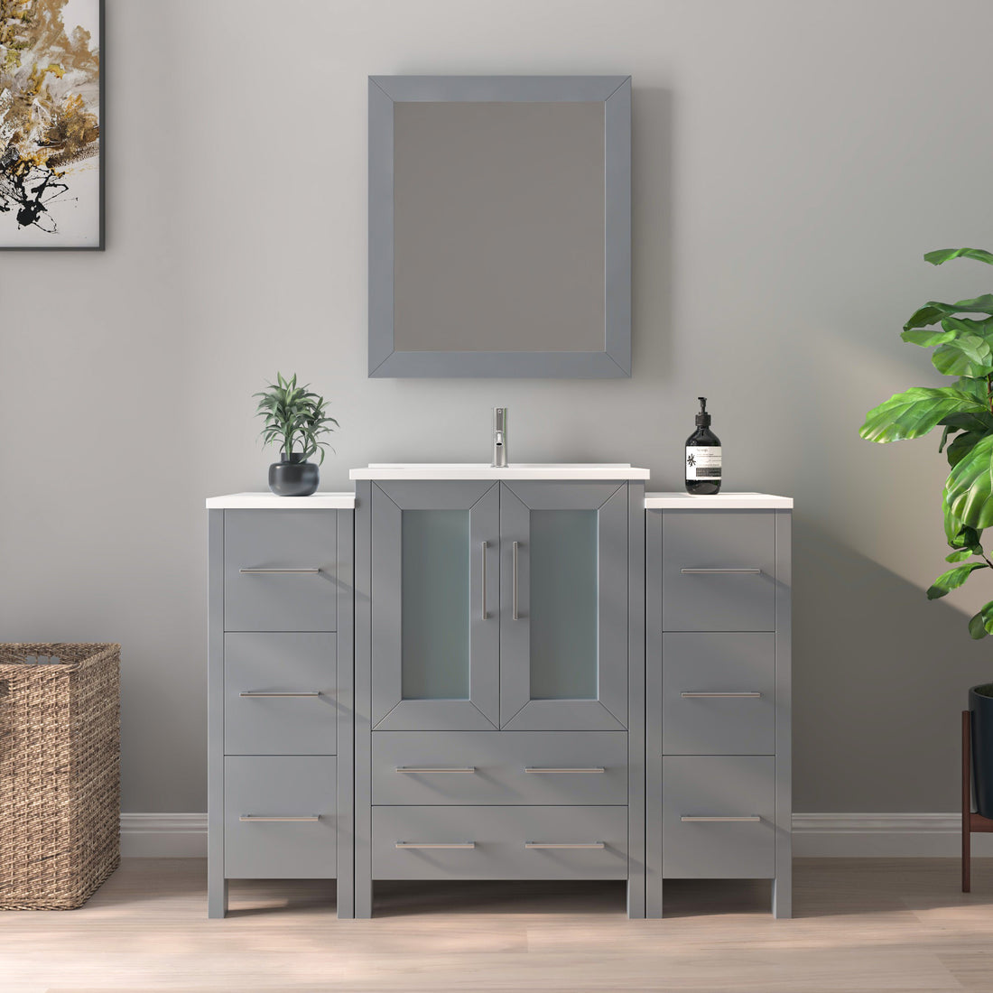 Bathroom Vanity with Ceramic Top and Mirror CVB24