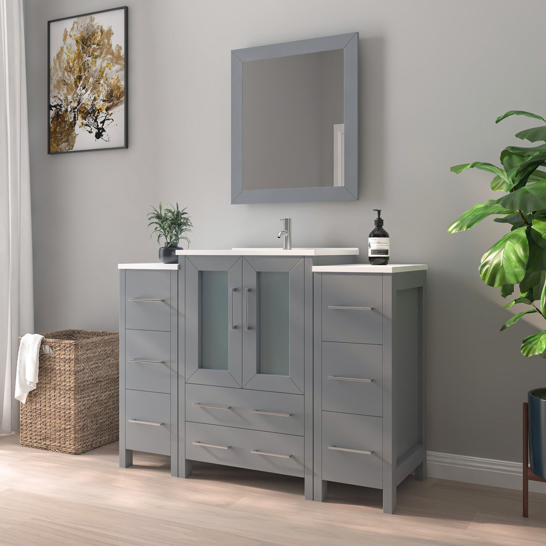 Bathroom Vanity with Ceramic Top and Mirror CVB24