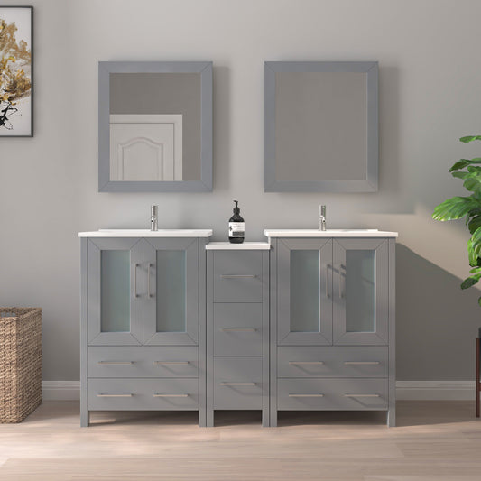 Bathroom Vanity with Ceramic Top and Mirror CVB24