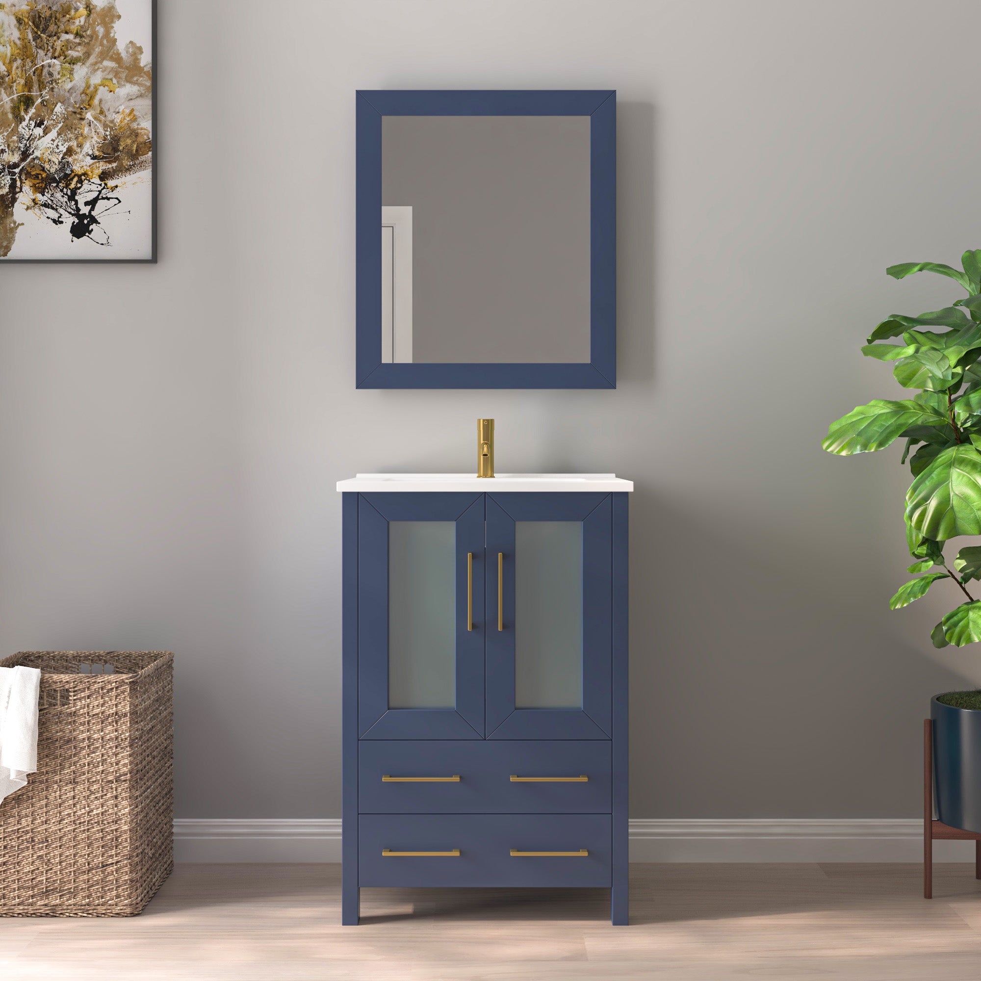 Bathroom Vanity with Ceramic Top and Mirror CVB24