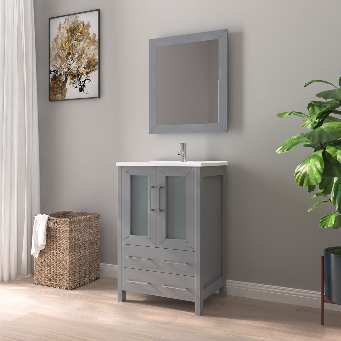 24" Bathroom Vanity with Ceramic Top and Mirror CVB24-24