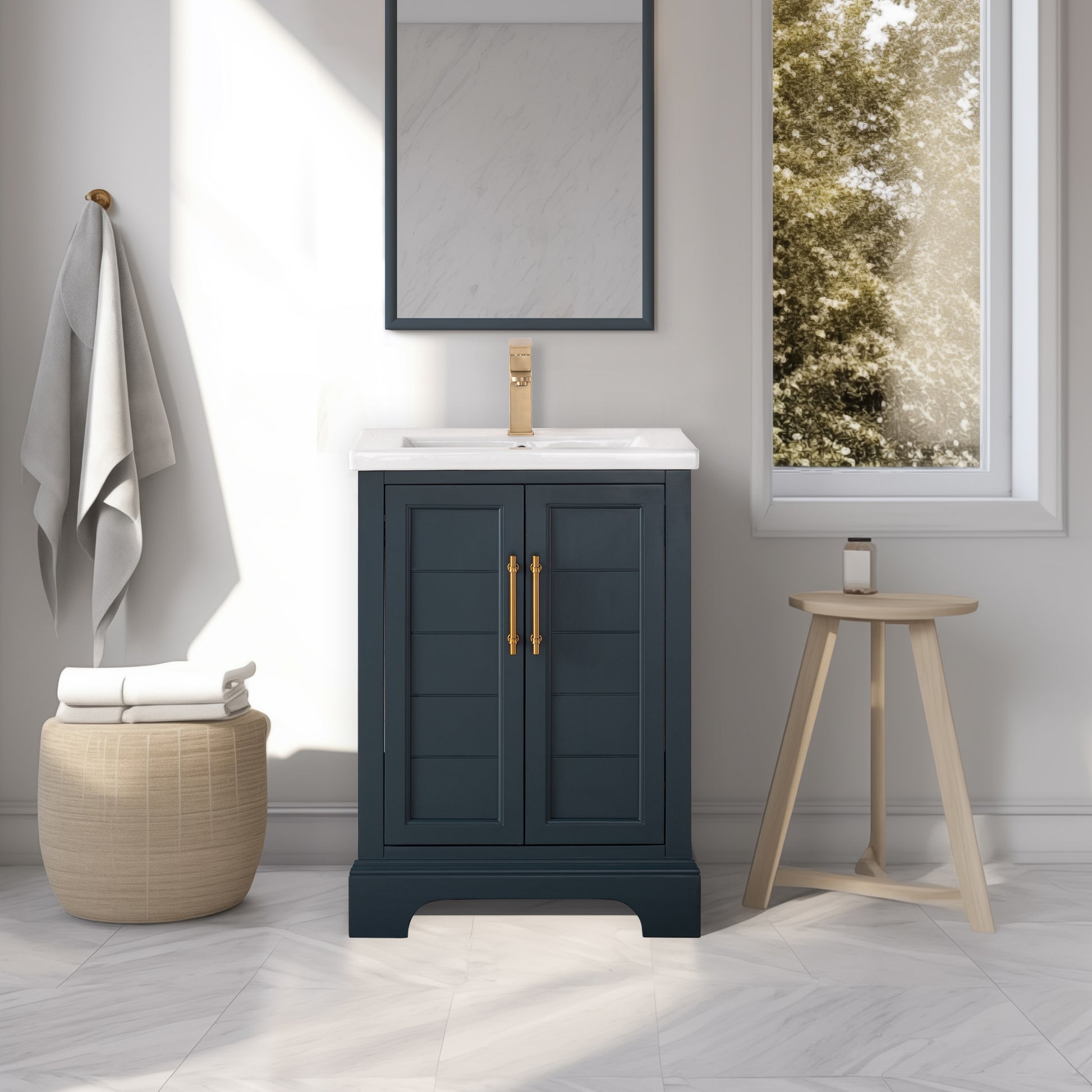 24x22x34.5’’ Single Sink Freestanding Bath Vanity with Stone Top