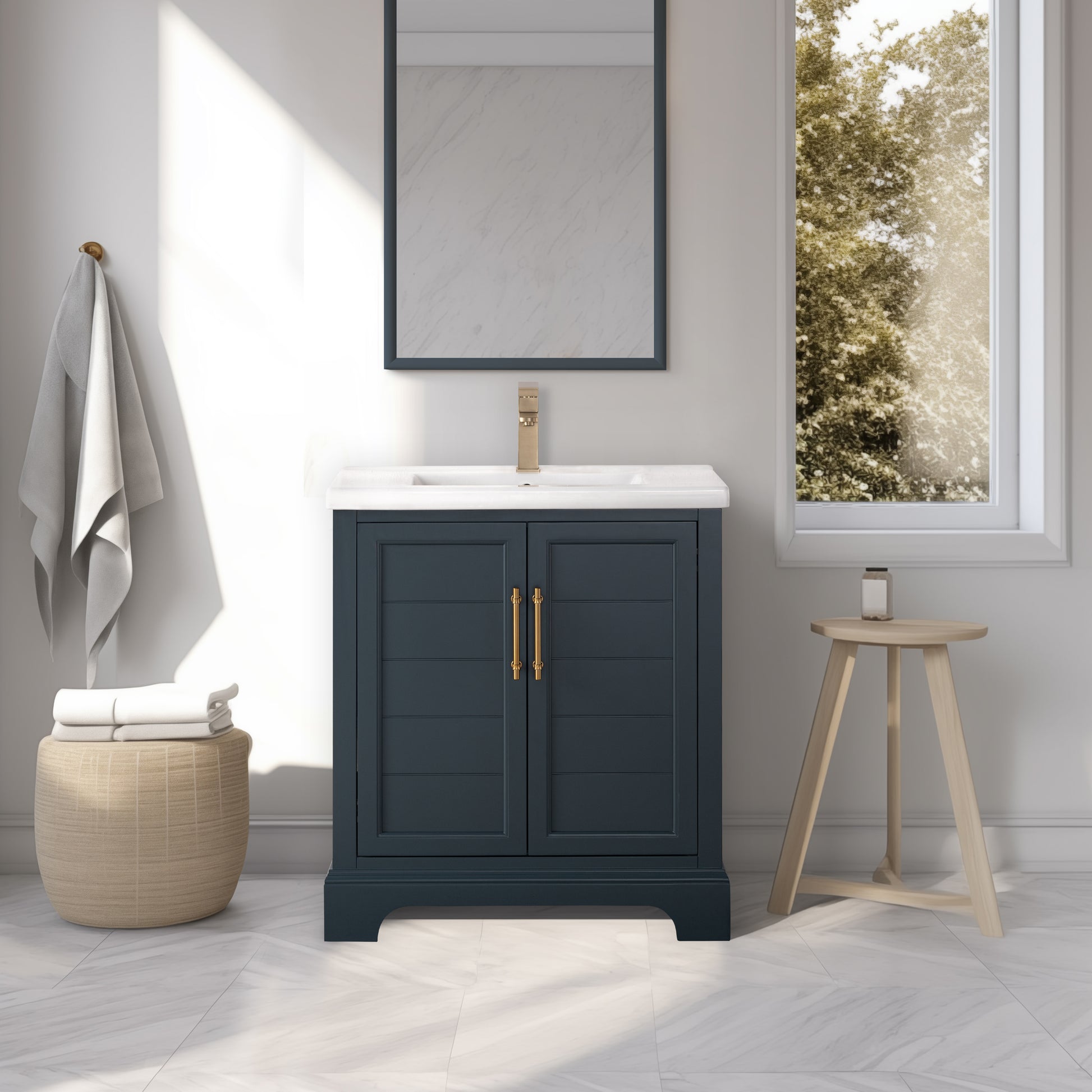 30x22x34.5’’ Single Sink Freestanding Bath Vanity with Stone Top