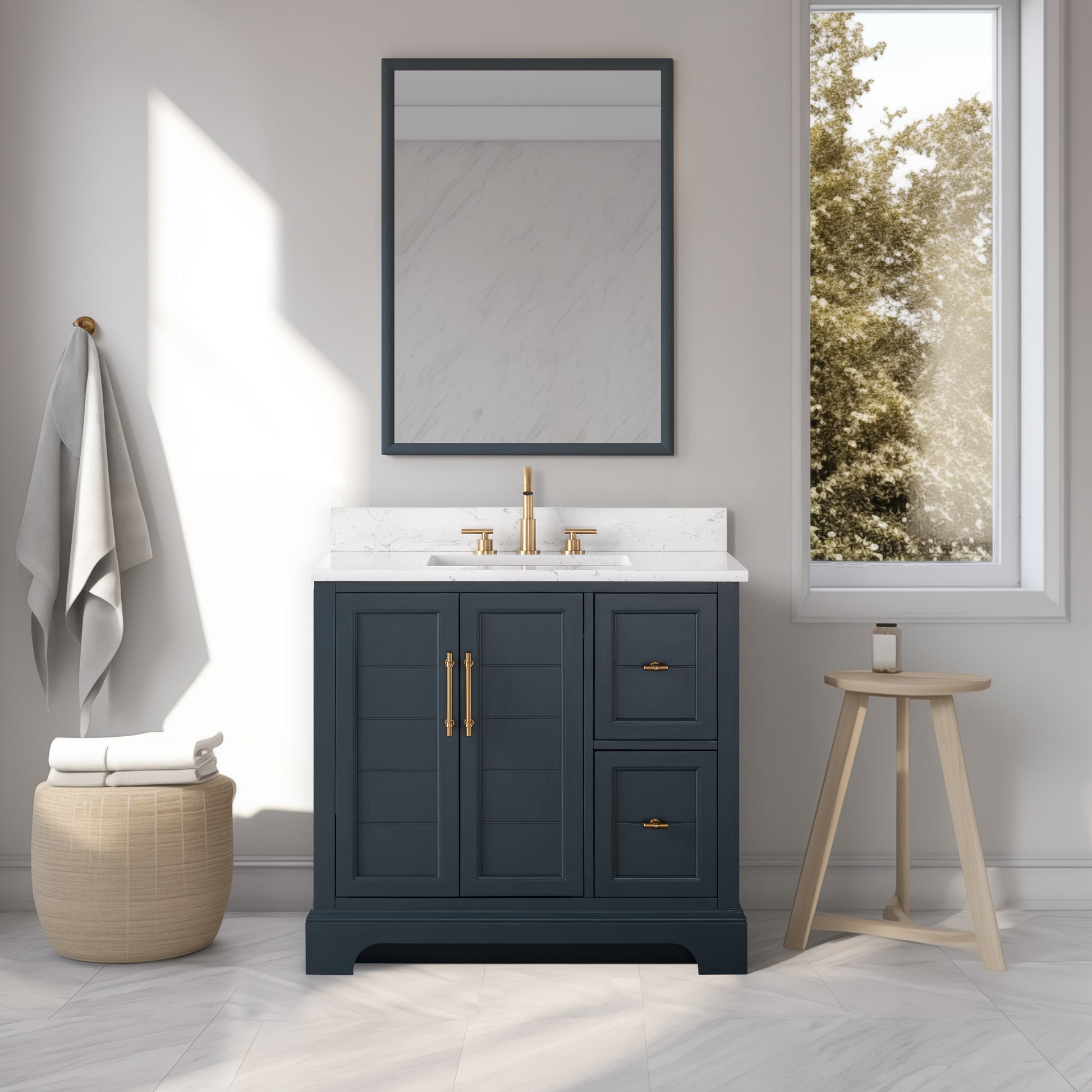 36x22x34.5’’ Single Sink Freestanding Bath Vanity with Stone Top