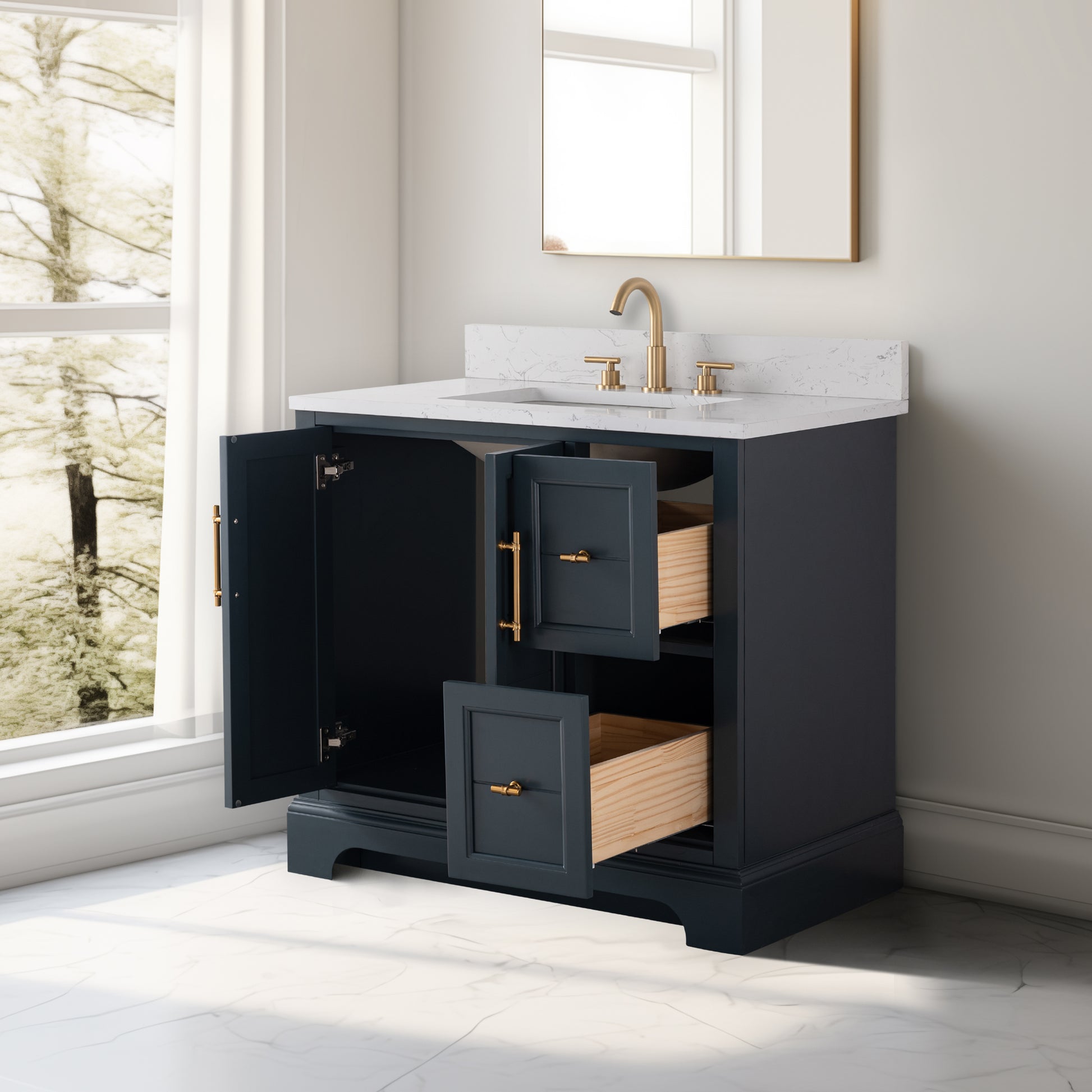 36x22x34.5’’ Single Sink Freestanding Bath Vanity with Stone Top