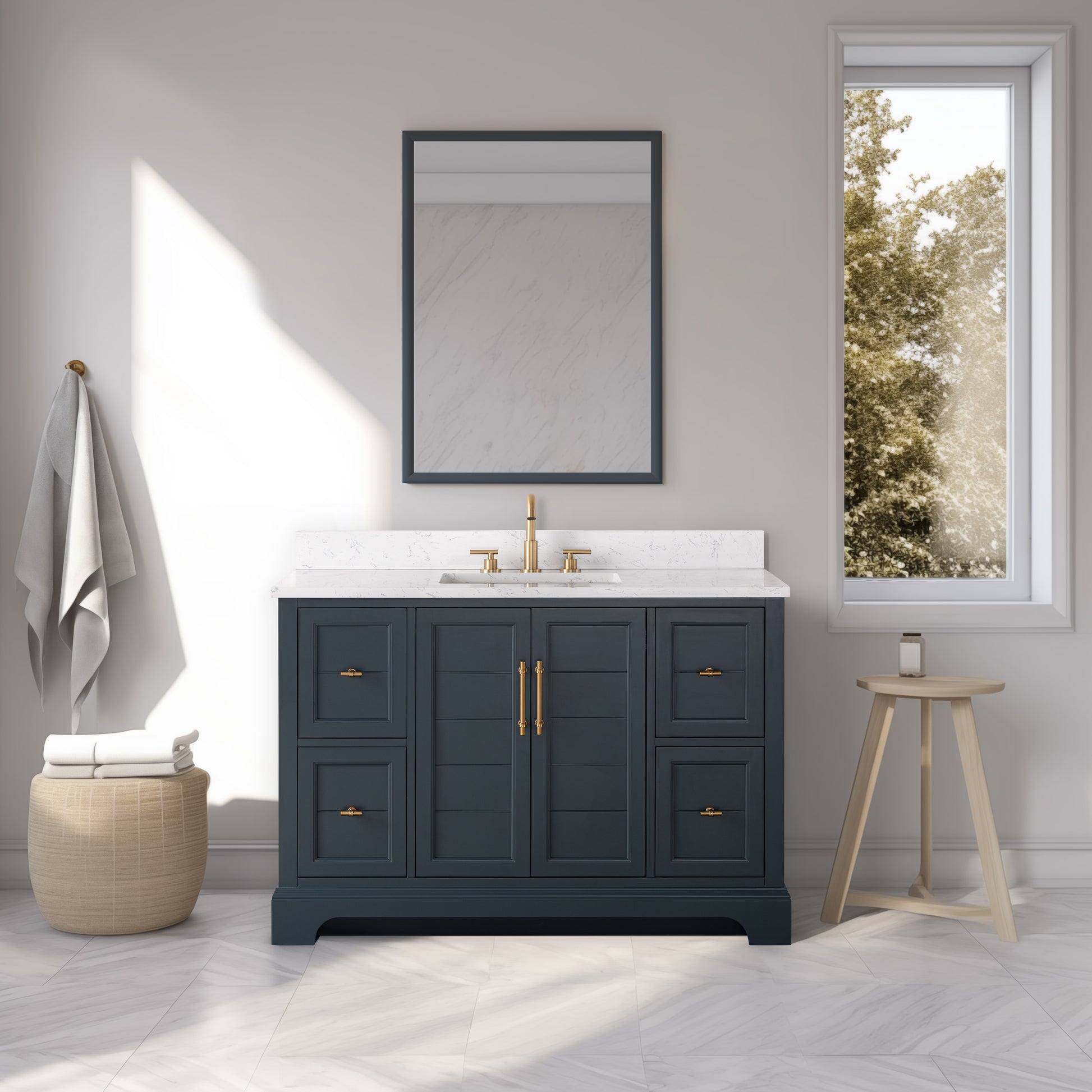 48x22x34.5’’ Single Sink Freestanding Bath Vanity with Stone Top